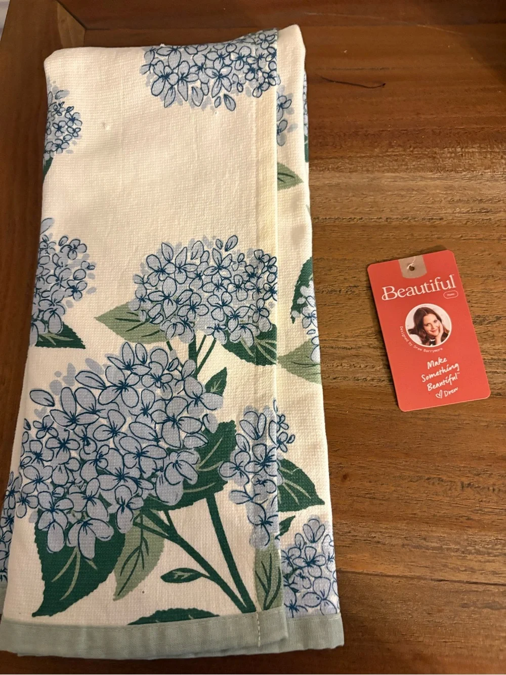 Floral Blue & Green Hydrangea Kitchen Towel